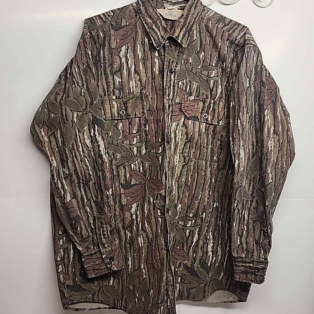 Redhead Vintage Green Brown 100% Cotton Camo Sz XL Button-down Hunting Shirt
